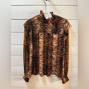 MAISON CINQCENT Tiger Print Smocked Blouse M